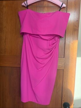 Vince Camuto Strapless Fuchsia Ruched Midi Dress